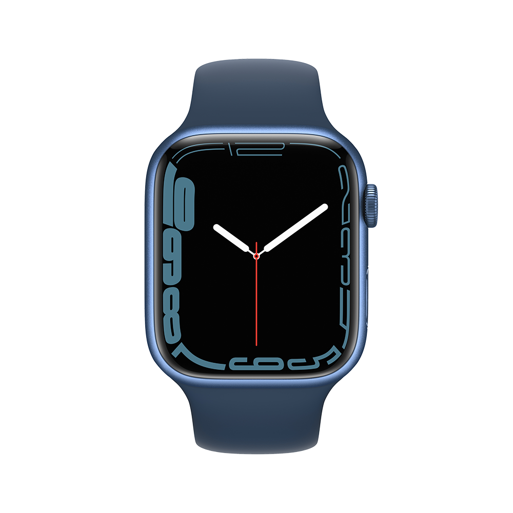 Apple Watch Series 7 GPS, 45 мм (MKN83RU/A) Синий, спортивный ремешок цвета синий омут