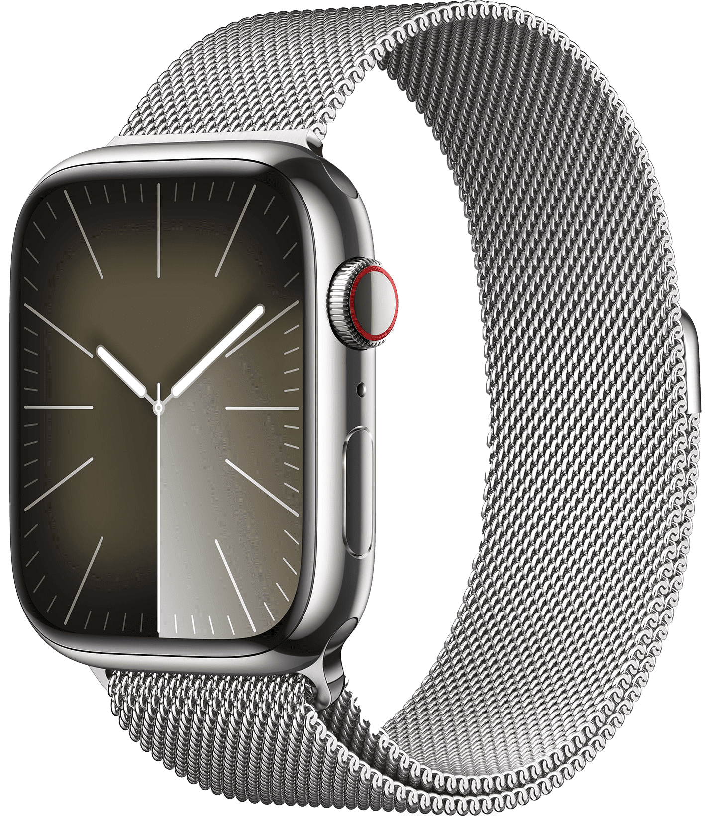 Apple Watch Series 9, 45 мм, корпус из нержавеющей стали цвета «серебро», ремешок миланская петля