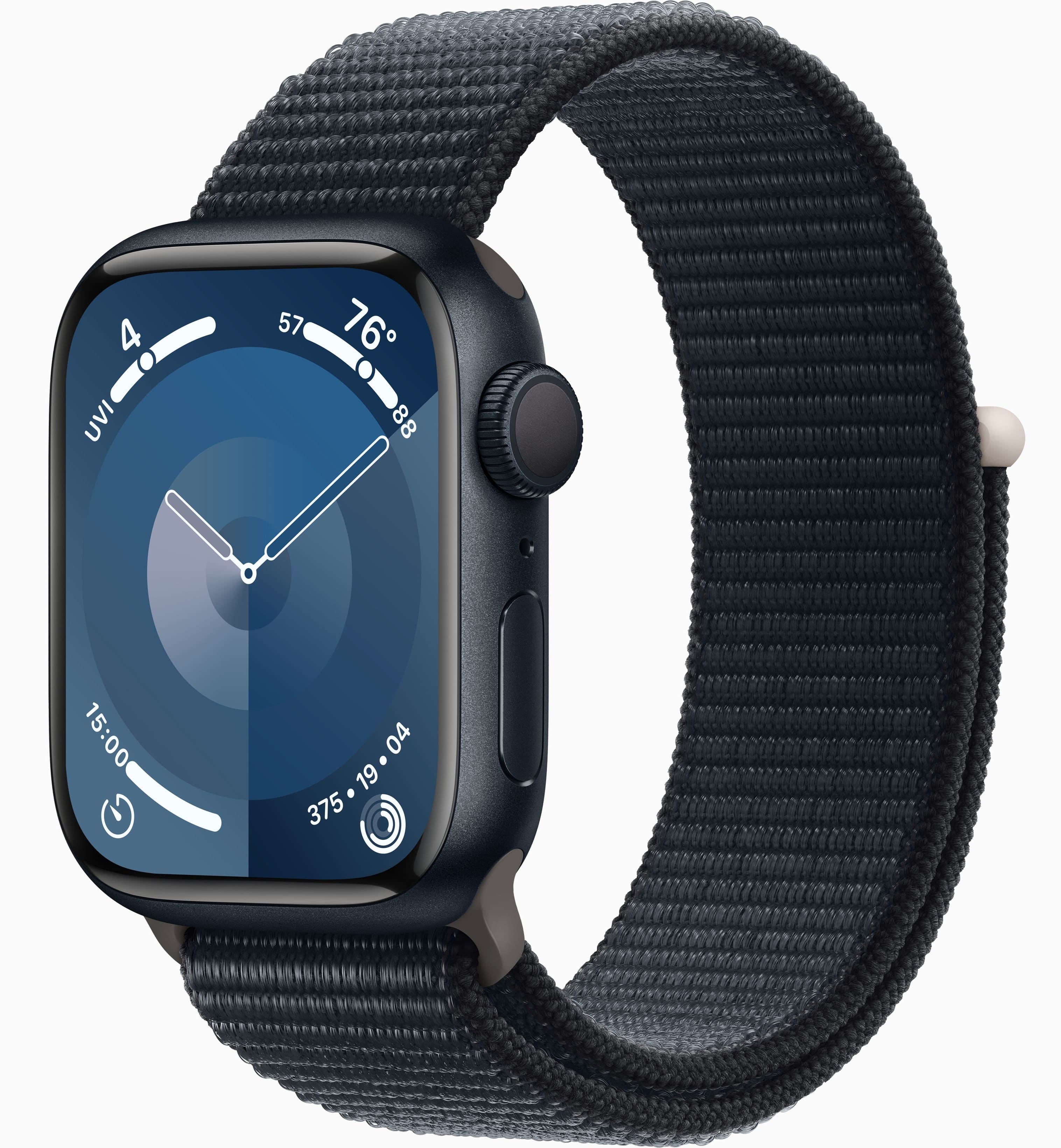 Apple Watch Series 9, 41 мм, корпус из алюминия цвета «тёмная ночь», тканевый ремешок цвета «тёмная ночь»
