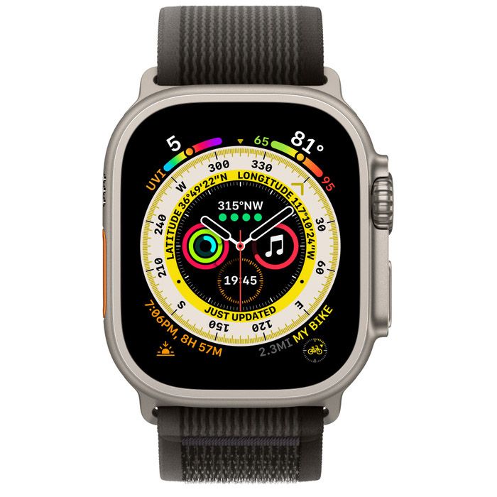Apple Watch Ultra 49 мм (MQFW3K) корпус из титана, ремешок Trail черного/серого цвета