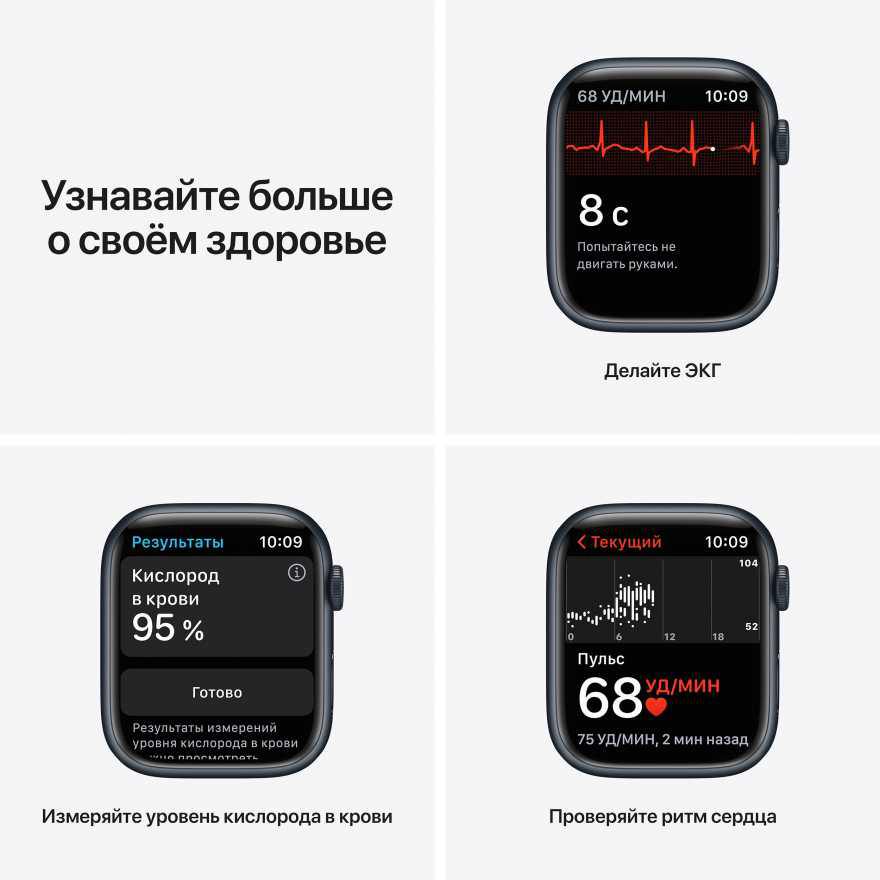 Apple Watch Nike Series 7 GPS, 41 мм (MKN43RU/A) Темная ночь, спортивный ремешок Nike цвета «антрацитовый/чёрный