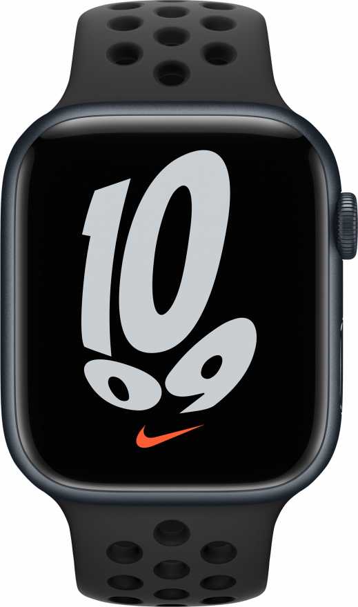 Apple Watch Nike Series 7 GPS, 41 мм (MKN43RU/A) Темная ночь, спортивный ремешок Nike цвета «антрацитовый/чёрный