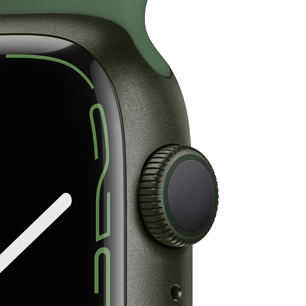 Apple Watch Series 7 GPS, 45 мм (MKN73RU/A) Зеленый, спортивный ремешок цвета зелёный клевер