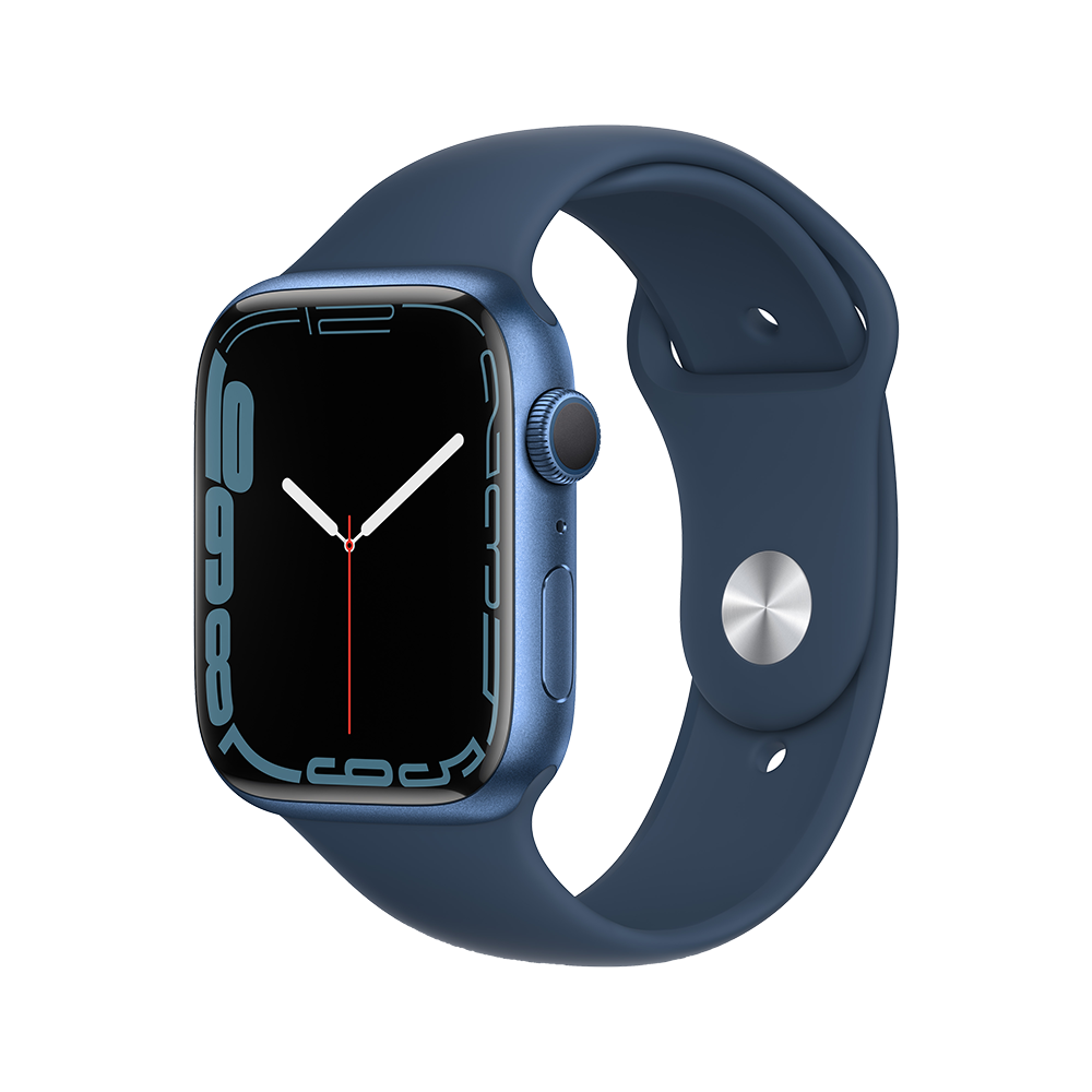 Apple Watch Series 7 GPS, 45 мм (MKN83RU/A) Синий, спортивный ремешок цвета синий омут