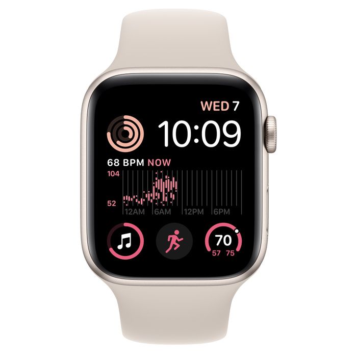 Apple Watch SE 2 44мм, корпус из алюминия цвета «сияющая звезда», спортивный ремешок цвета «сияющая звезда», MNPT3K