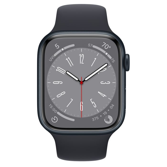 Apple Watch Series 8 41мм, корпус из алюминия цвета «тёмная ночь», спортивный ремешок цвета «тёмная ночь», MKR23K