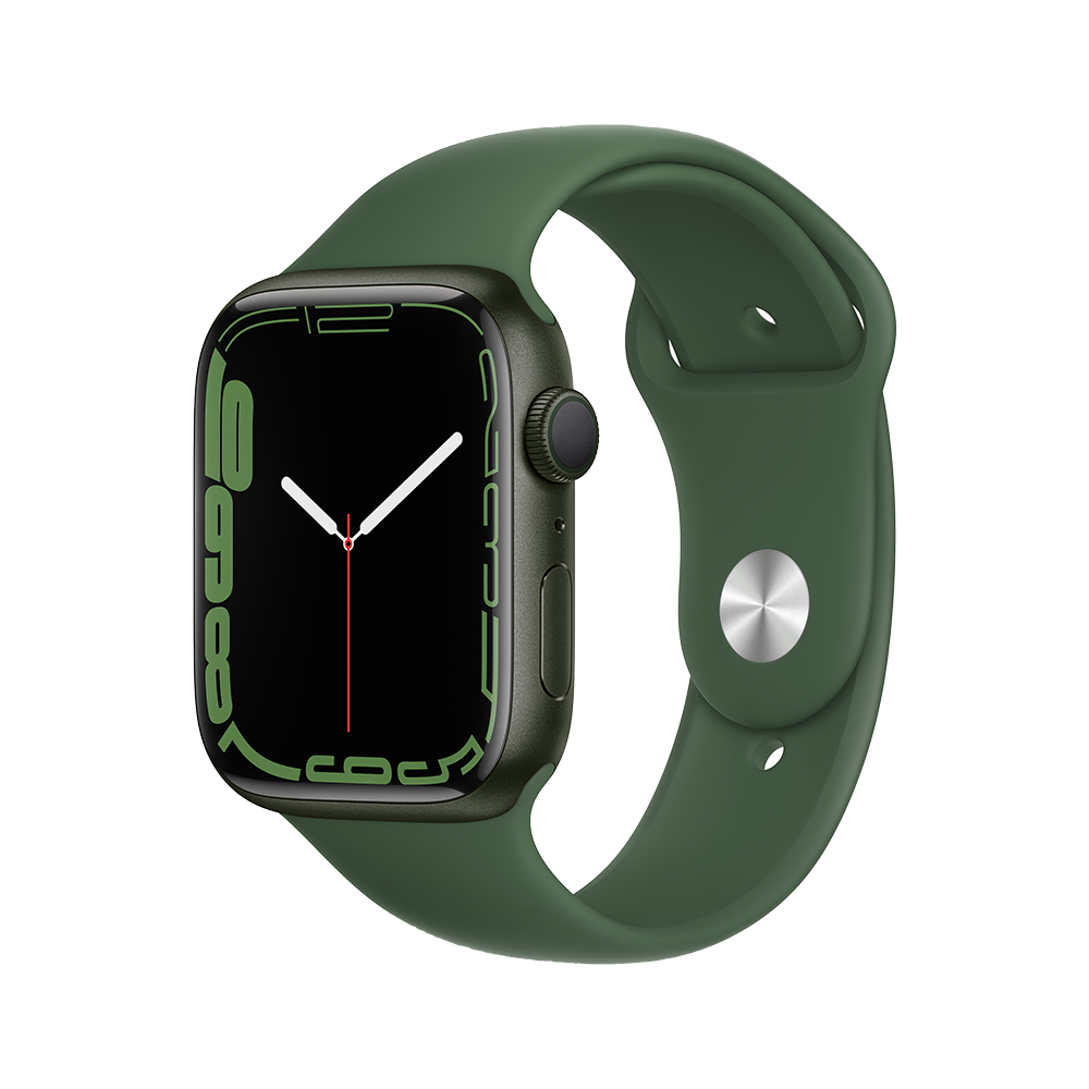 Apple Watch Series 7 GPS, 45 мм (MKN73RU/A) Зеленый, спортивный ремешок цвета зелёный клевер