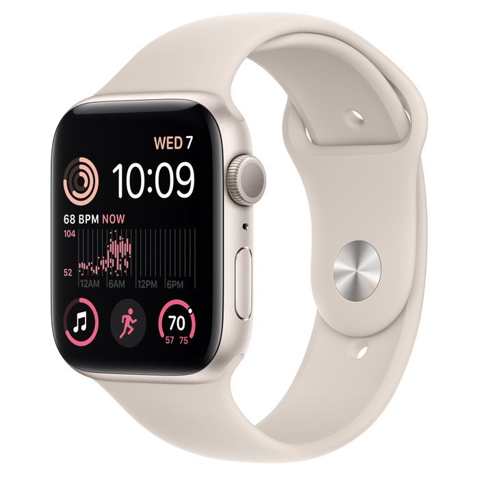 Apple Watch SE 2 44мм (MNPT3K) корпус из алюминия цвета «сияющая звезда», спортивный ремешок цвета «сияющая звезда»