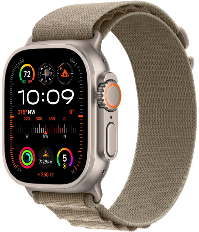 Apple Watch Ultra 2, 49 мм, корпус из титана, ремешок Alpine оливкового цвета