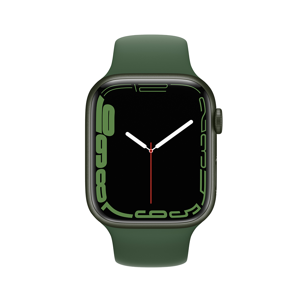 Apple Watch Series 7 GPS, 41 мм (MKN03RU/A) Зеленый, спортивный ремешок цвета зелёный клевер