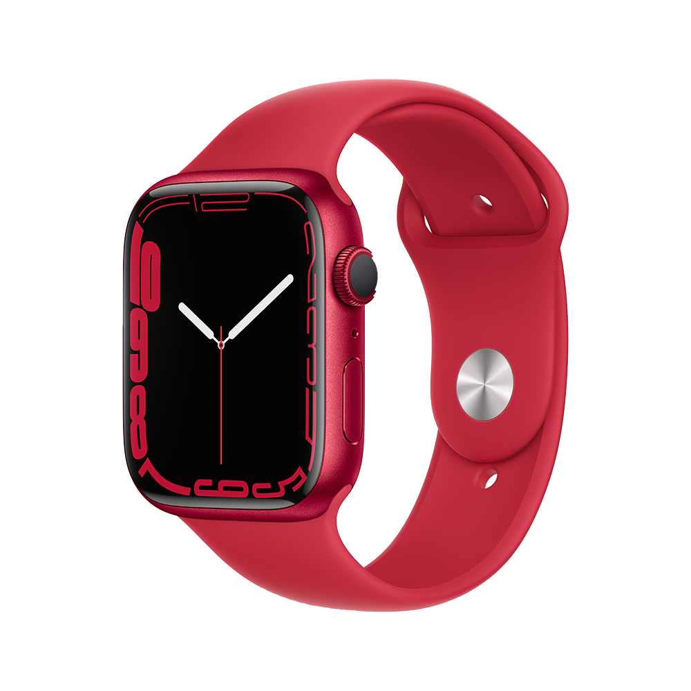 Apple Watch Series 7 GPS, 41 мм (MKN23RU/A) Красный, спортивный ремешок красного цвета