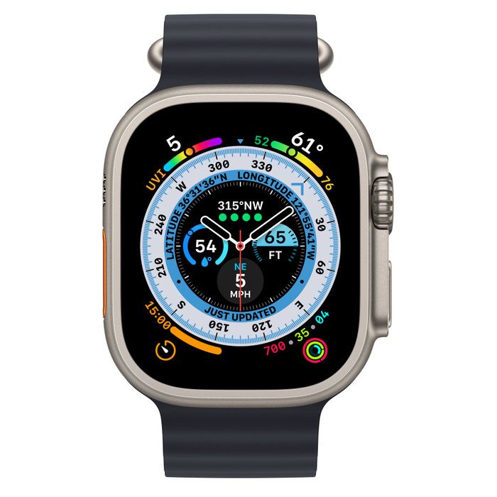 Apple Watch Ultra 49 мм, корпус из титана, ремешок Ocean цвета «тёмная ночь», MQFK3K