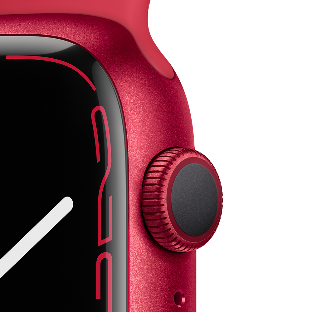 Apple Watch Series 7 GPS, 45 мм (MKN93RU/A) Красный, спортивный ремешок красного цвета