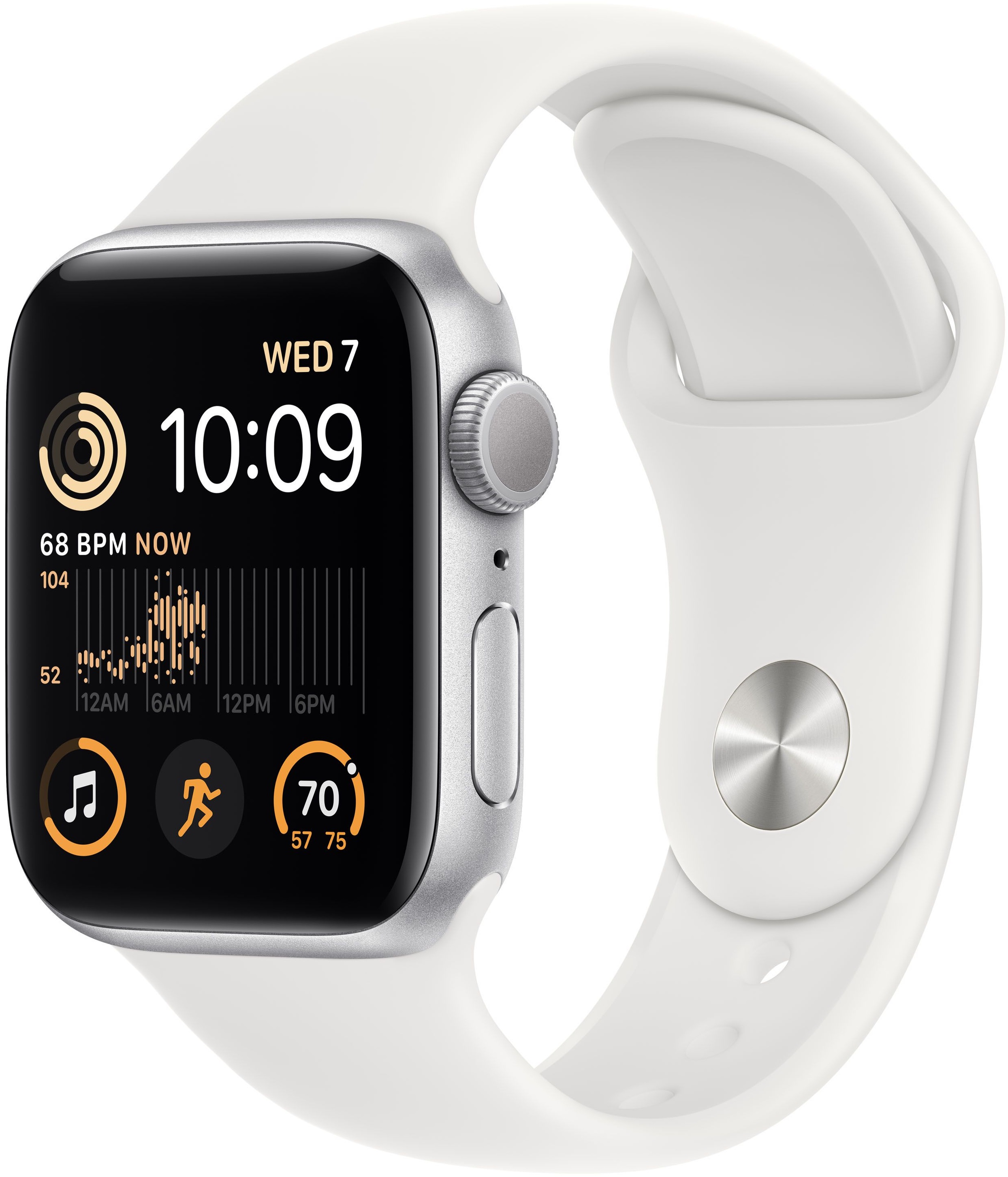 Apple Watch SE 2 44мм (MNQ23K) корпус из алюминия серебристого цвета, спортивный ремешок белого цвета