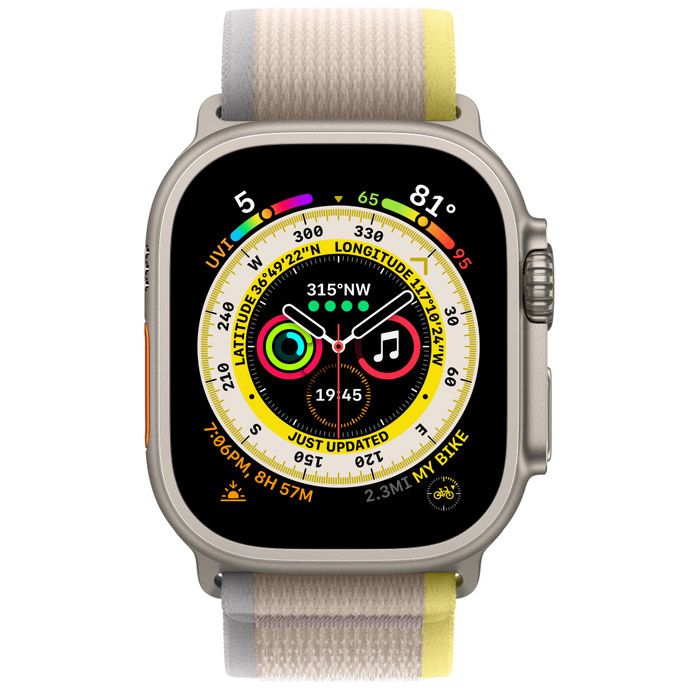 Apple Watch Ultra 49 мм (MNHK3K) корпус из титана, ремешок Trail желтого/бежевого цвета