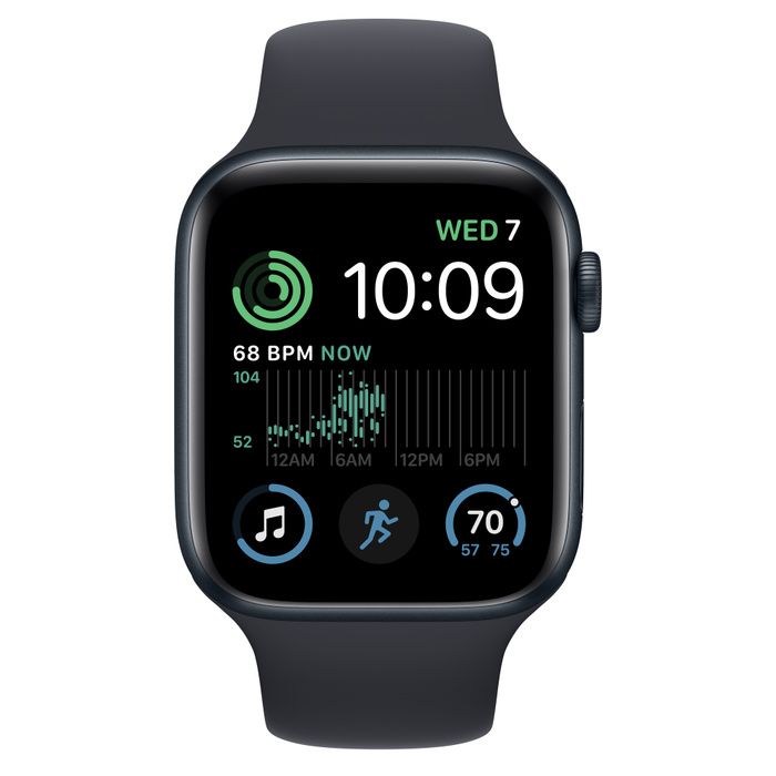 Apple Watch SE 2 44мм (MNK03K) корпус из алюминия цвета «тёмная ночь», спортивный ремешок цвета «тёмная ночь»