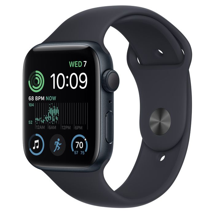 Apple Watch SE 2 44мм, корпус из алюминия цвета «тёмная ночь», спортивный ремешок цвета «тёмная ночь», MNK03K