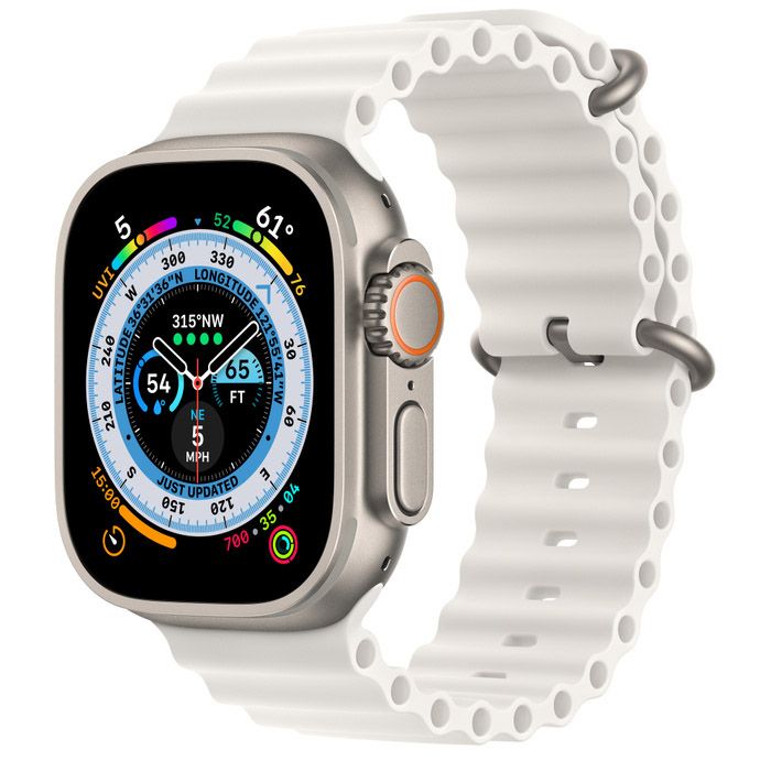Apple Watch Ultra 49 мм, корпус из титана, ремешок Ocean белого цвета, MNHF3K