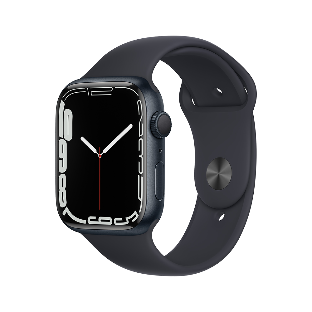 Apple Watch Series 7 GPS, 45 мм Тёмная ночь, спортивный ремешок цвета тёмная ночь