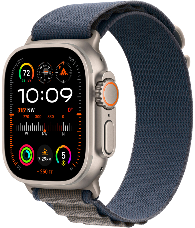 Apple Watch Ultra 2, 49 мм, корпус из титана, ремешок Alpine синего цвета