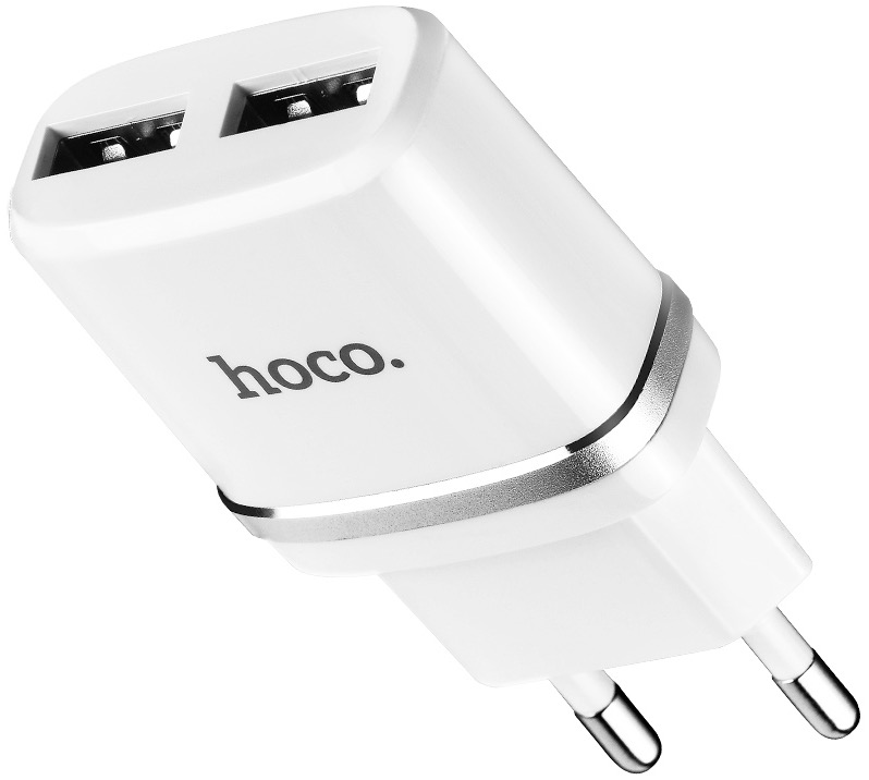 Белый адаптер Hoco 2-USB-A 2.4A