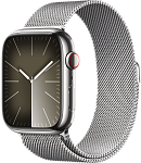 Apple Watch Series 9, 45 мм, корпус из нержавеющей стали цвета «серебро», ремешок миланская петля