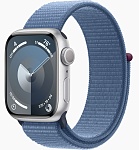 Apple Watch Series 9, 41 мм, корпус из алюминия серебристого цвета, тканевый ремешок цвета «грозовой синий»